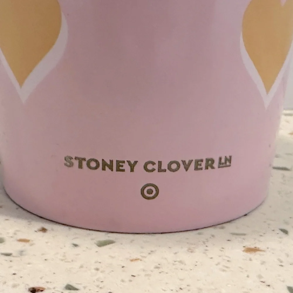 Stoney Clover Lane Pink Hearts Metal Tumbler with‎ Heart Straw Sippy Travel Cup